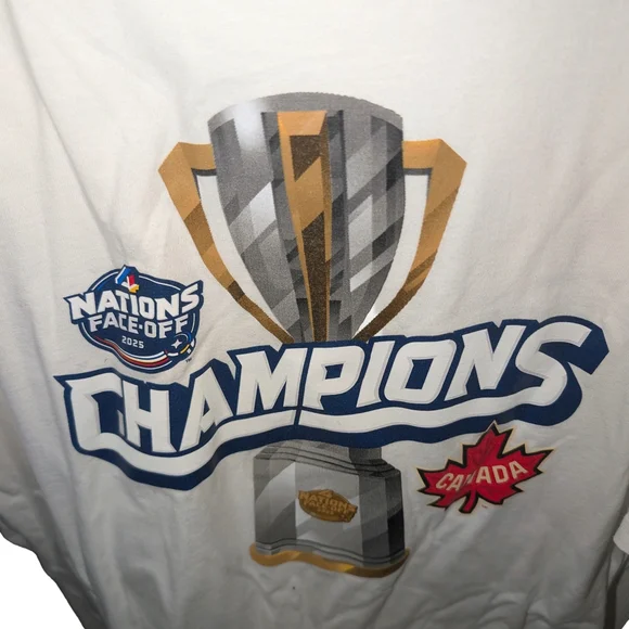 Men's White Canada Hockey 4 Nations Face-off Champions T-shirt - Picture 2 of 4